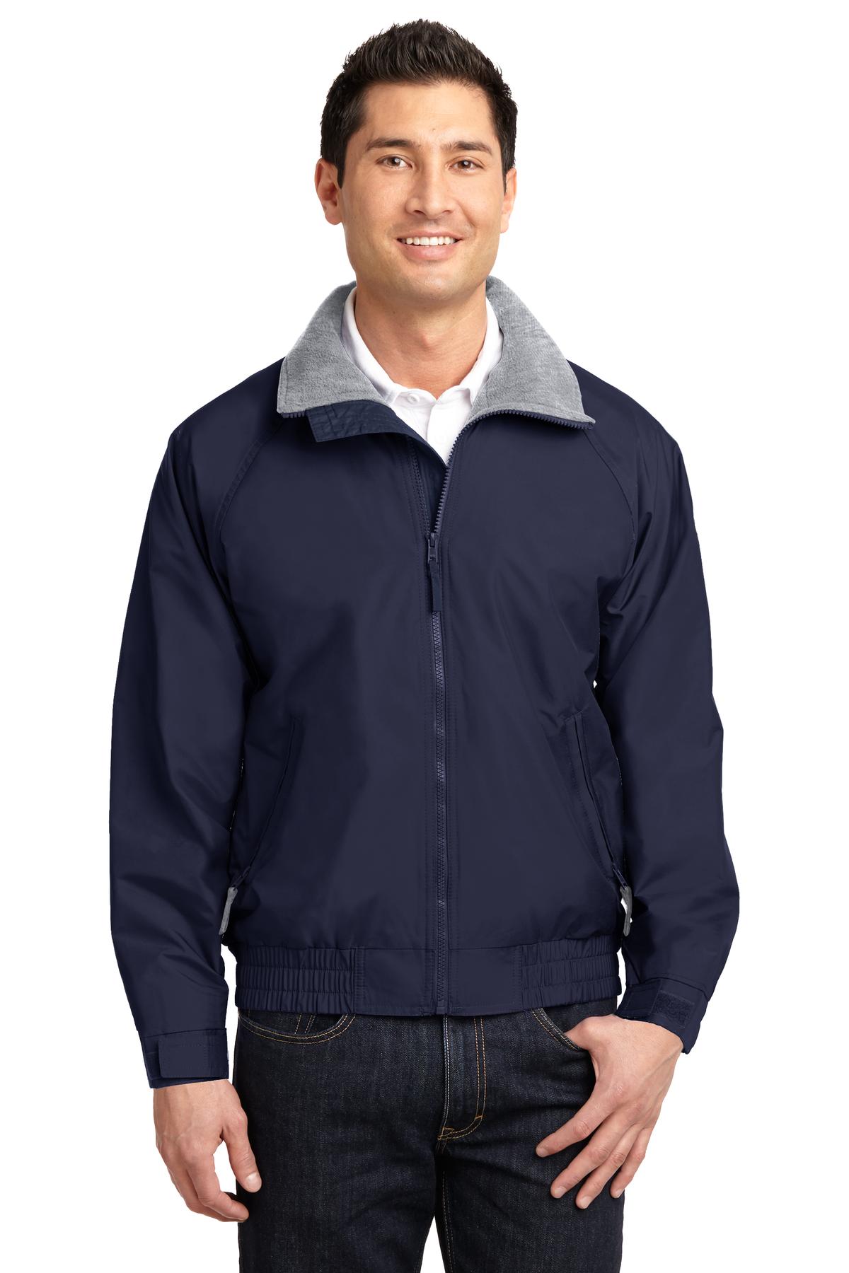 Front View of Tr Navy/Gr Hth Port Authority Competitor Jacket. JP54