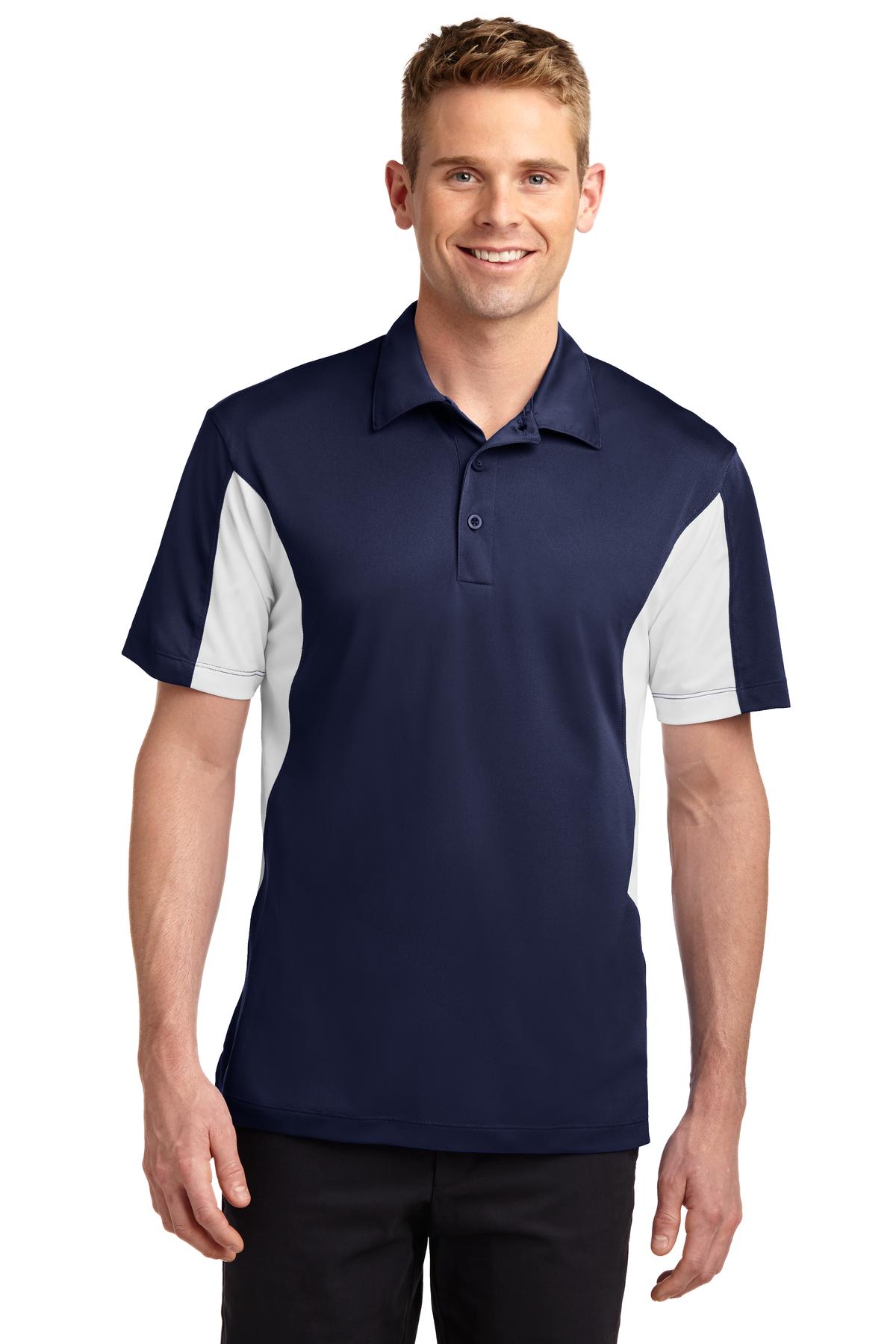 Front View of Tr Navy/White Sport-Tek Tall Side Blocked Micropique Sport-Wick Polo. TST655