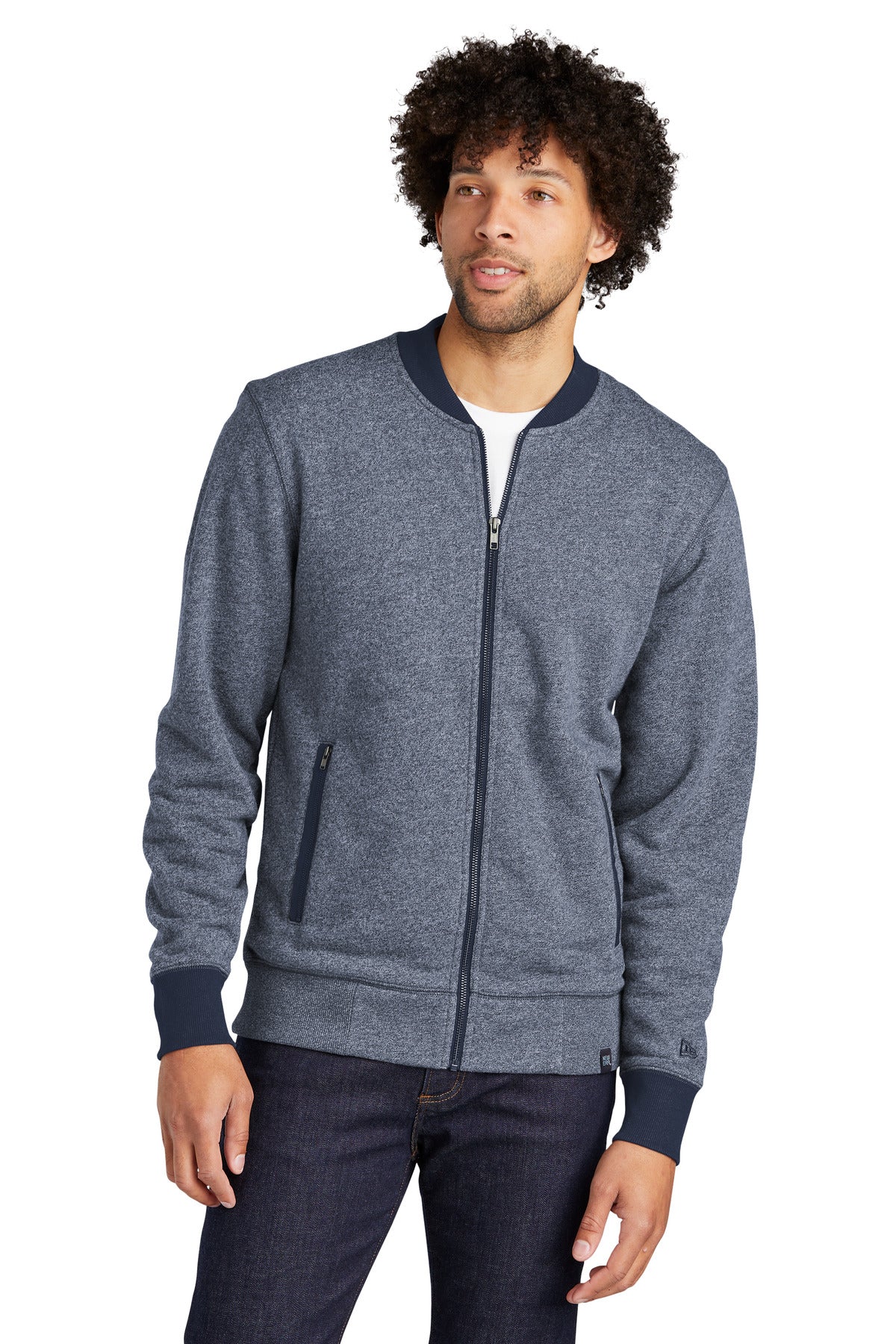 Front View of Tr Ny Tw/Tr Ny New Era French Terry Baseball Full-Zip. NEA503