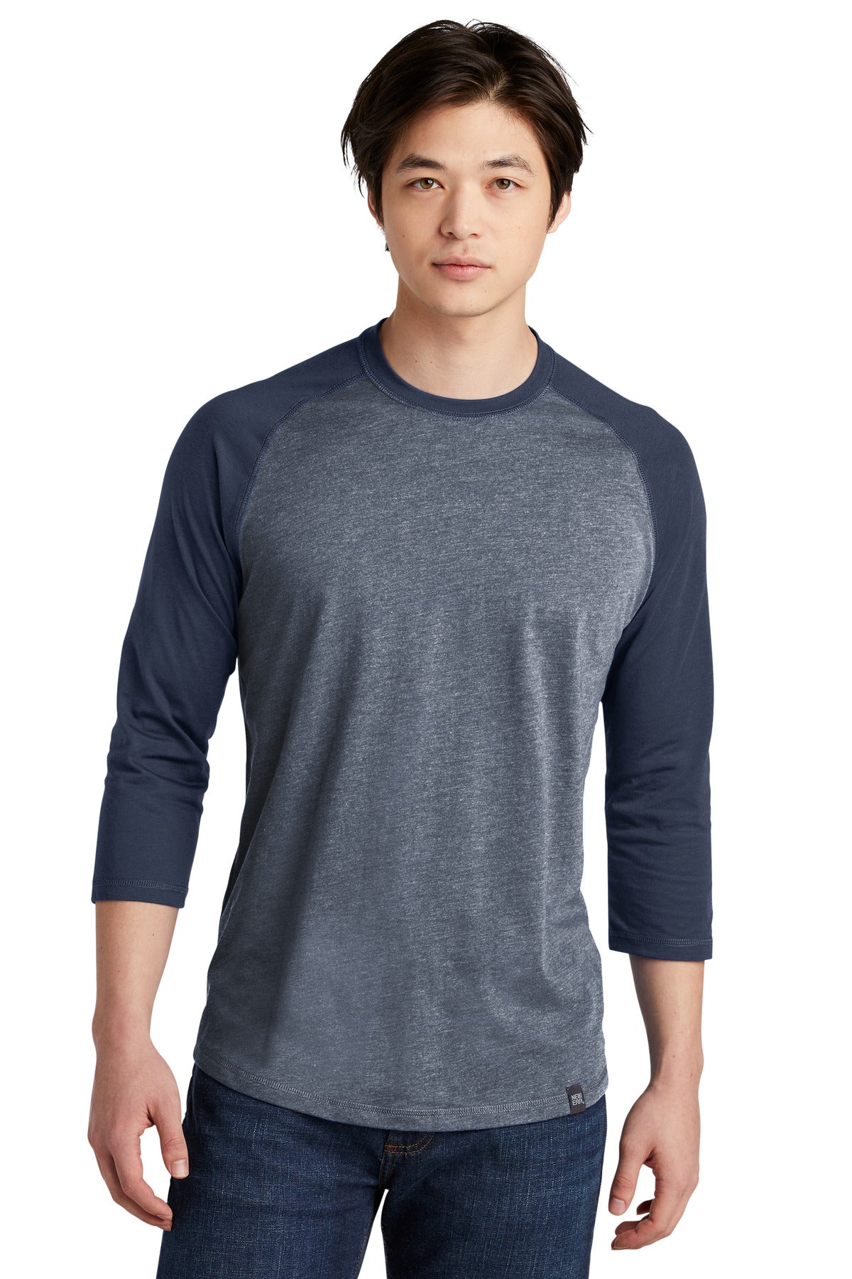 Front View of Tr Ny/Tr Ny Tw New Era Heritage Blend 3/4-Sleeve Baseball Raglan Tee. NEA104
