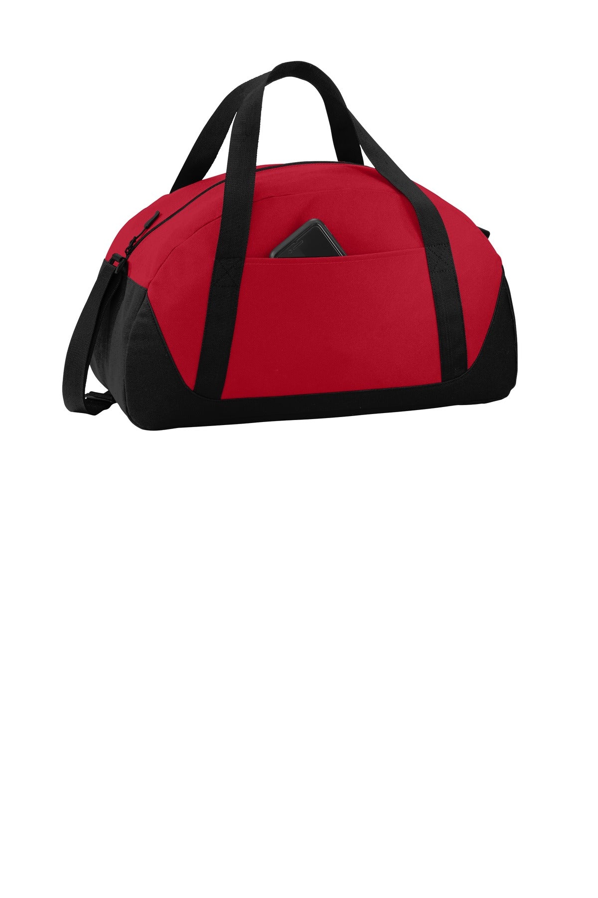Front View of Tr Red/Black Port Authority Access Dome Duffel. BG818