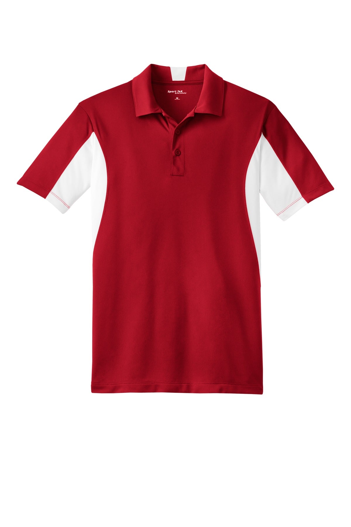 Front View of Tr Red/White Sport-Tek Tall Side Blocked Micropique Sport-Wick Polo. TST655