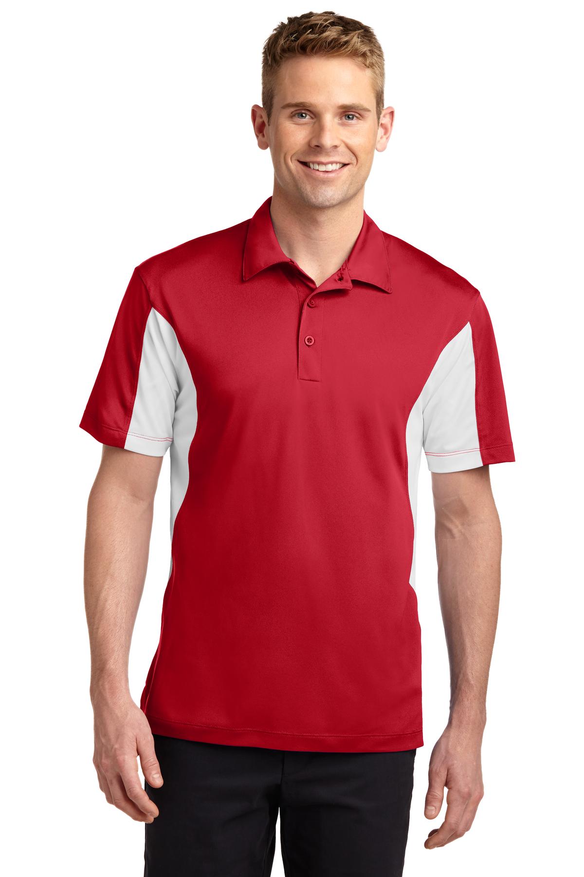 Front View of Tr Red/White Sport-Tek Tall Side Blocked Micropique Sport-Wick Polo. TST655