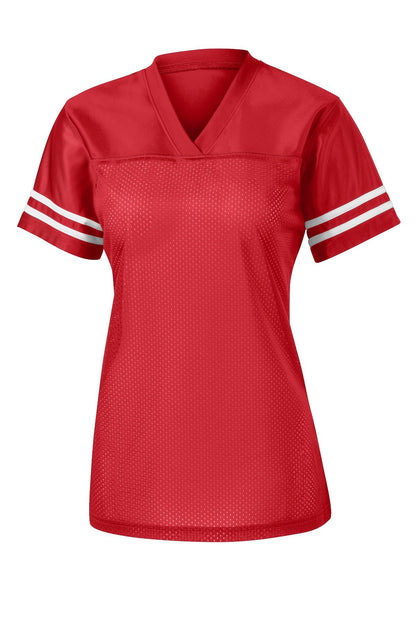 Front View of Tr Red/White Sport-Tek Women's PosiCharge Replica Jersey. LST307