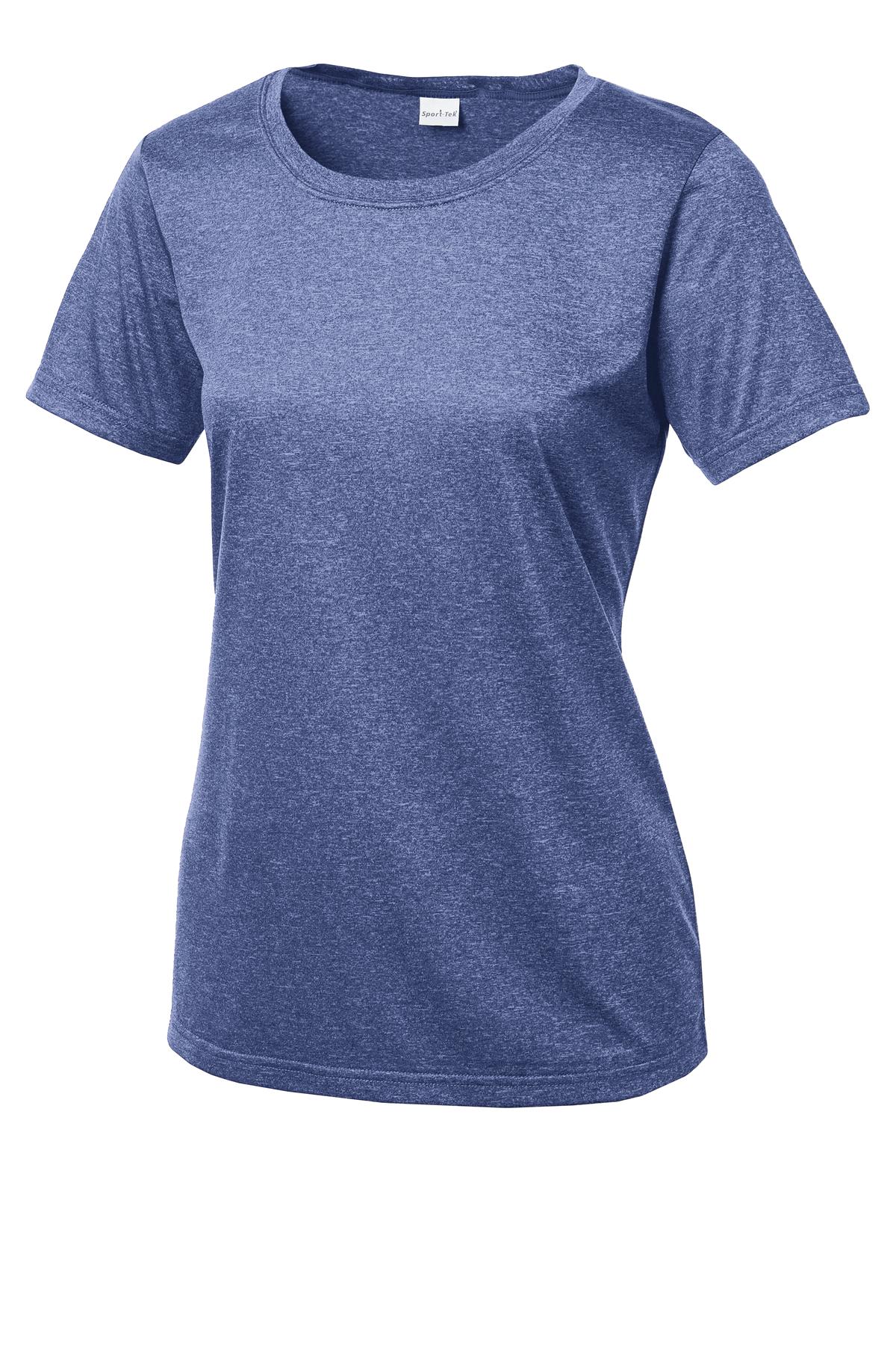 Front View of Tr Royal Hthr Sport-Tek Women's Heather Contender Scoop Neck Tee. LST360