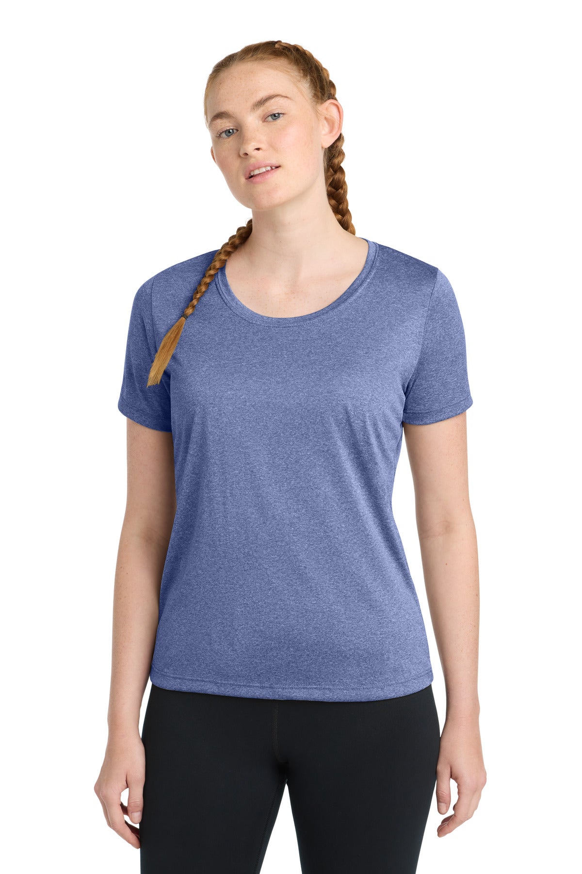Front View of Tr Royal Hthr Sport-Tek Women's Heather Contender Scoop Neck Tee. LST360