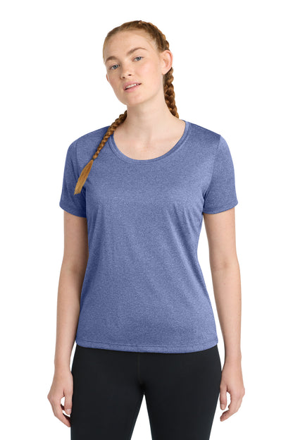 Front View of Tr Royal Hthr Sport-Tek Women's Heather Contender Scoop Neck Tee. LST360