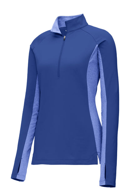 Front View of Tr Royal/TrRyH Sport-Tek Women's Sport-Wick Stretch Contrast 1/4-Zip Pullover. LST854