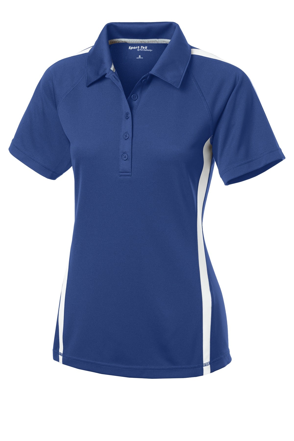 Front View of Tr Royal/White Sport-Tek Women's PosiCharge Micro-Mesh Colorblock Polo. LST685
