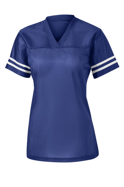 Front View of Tr Royal/White Sport-Tek Women's PosiCharge Replica Jersey. LST307