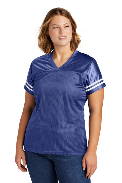 Front View of Tr Royal/White Sport-Tek Women's PosiCharge Replica Jersey. LST307