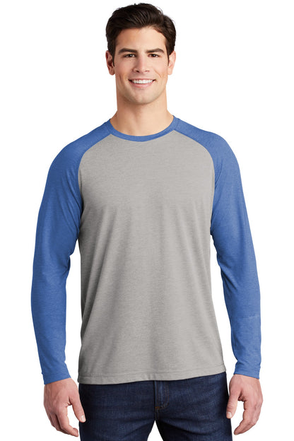 Front View of Tr Royl He/LGH Sport-Tek PosiCharge Long Sleeve Tri-Blend Wicking Raglan Tee ST400LS