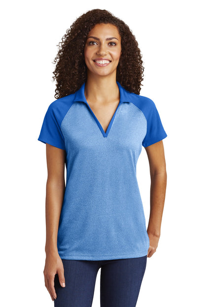 Front View of Tr Ryl He/T Ry Sport-Tek Women's PosiCharge RacerMesh Raglan Heather Block Polo. LST641