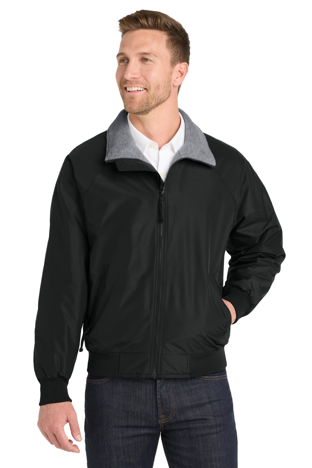 Front View of Tr.Black/Gray Port Authority Challenger Jacket. J754