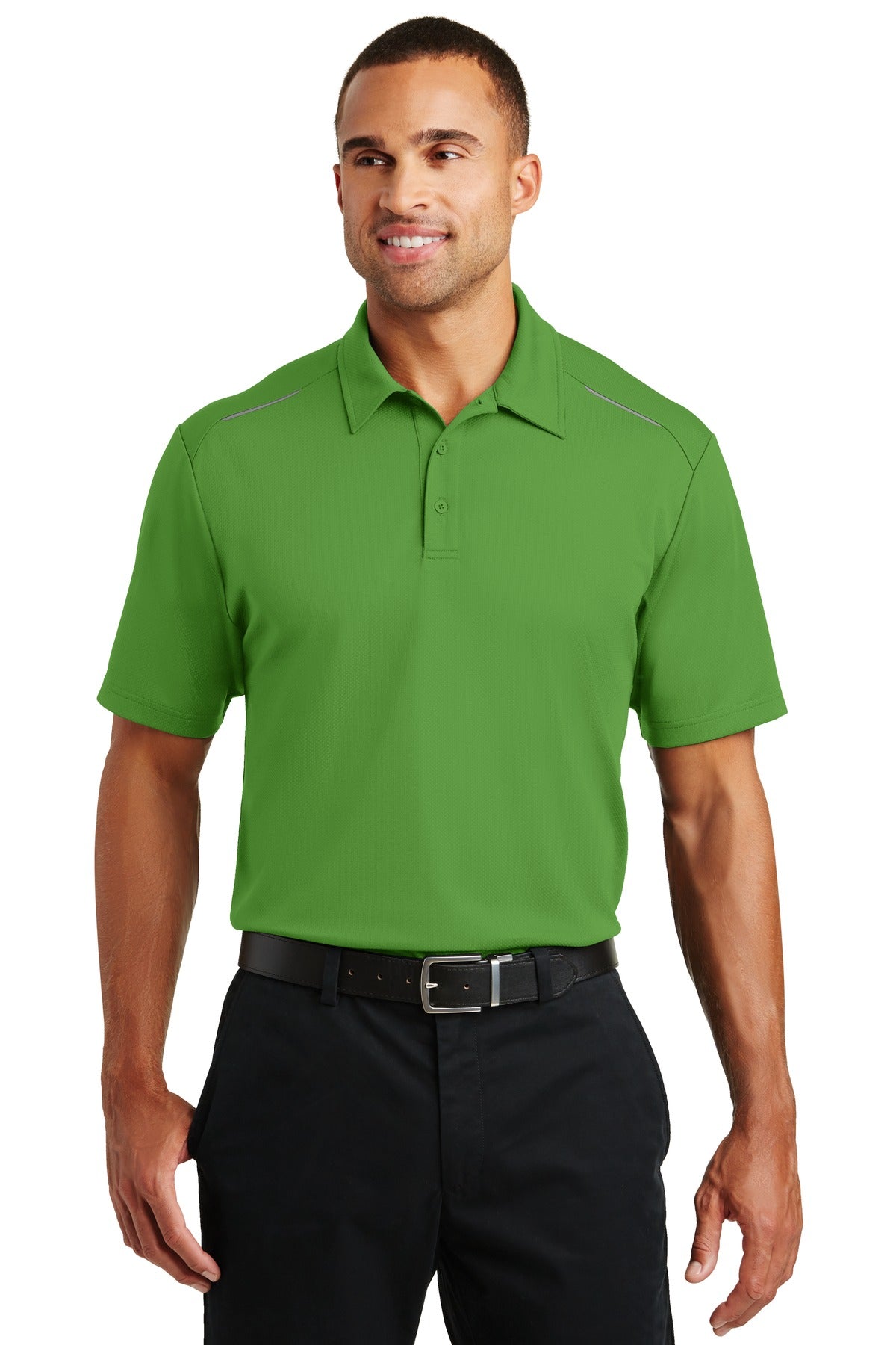 Front View of Treetop Green Port Authority Pinpoint Mesh Polo. K580