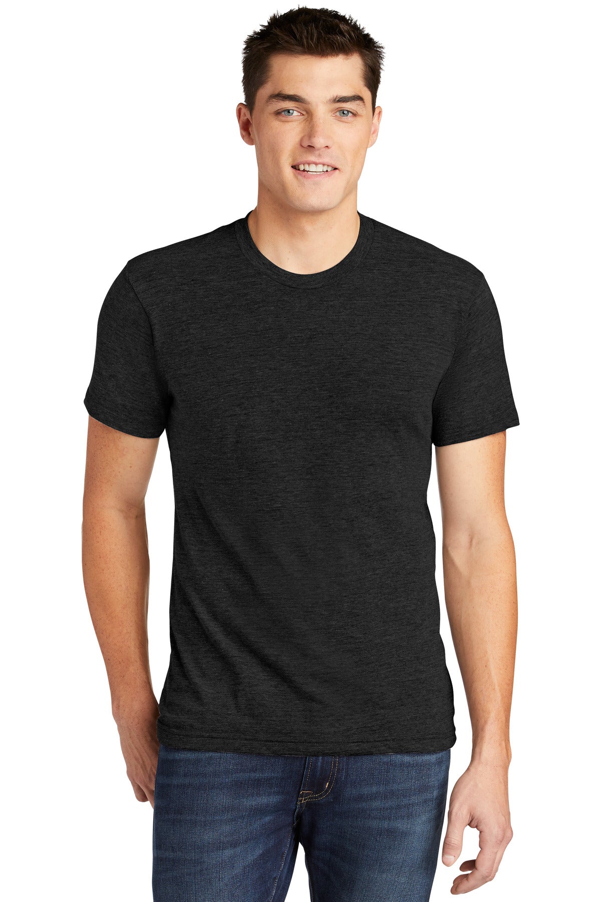 Front View of TriBlack American Apparel Tri-Blend Short Sleeve Track T-Shirt TR401
