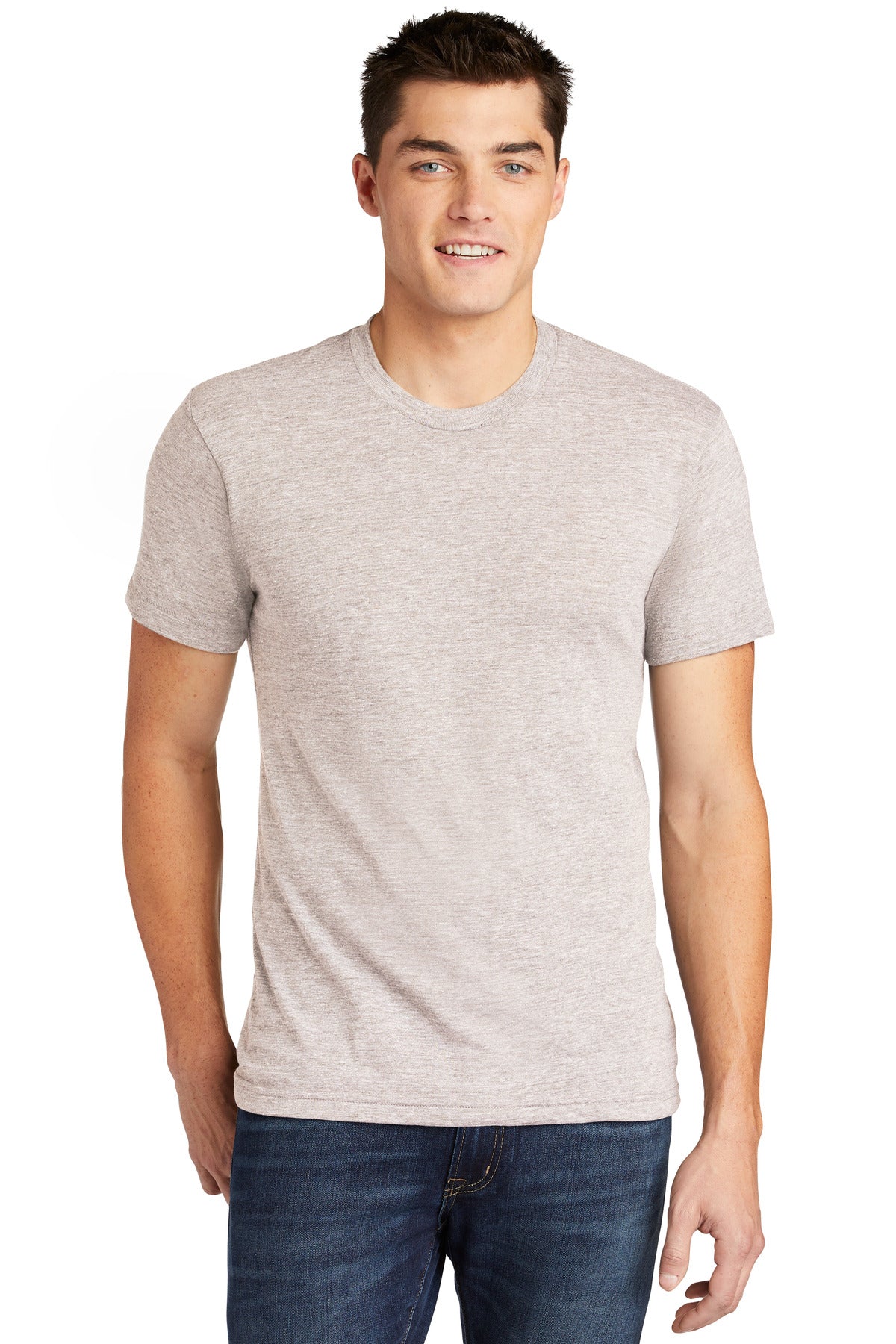 Front View of TriOatmeal American Apparel Tri-Blend Short Sleeve Track T-Shirt TR401