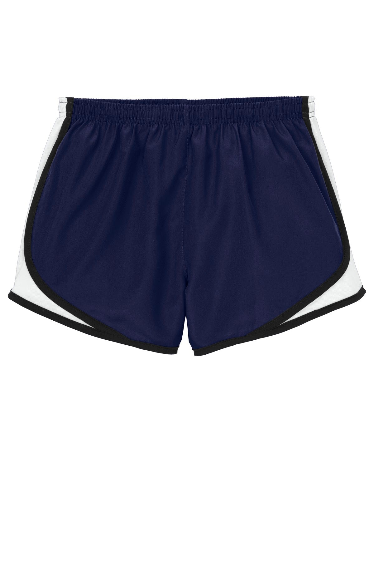 Front View of TrNavy/Wht/Blk Sport-Tek Women's Cadence Short. LST304