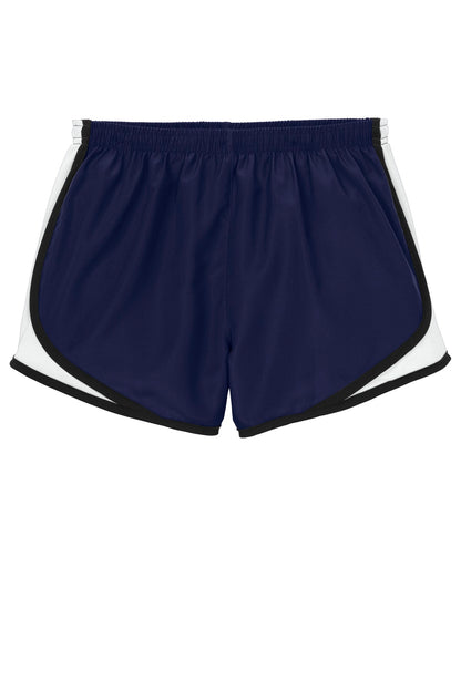 Front View of TrNavy/Wht/Blk Sport-Tek Women's Cadence Short. LST304