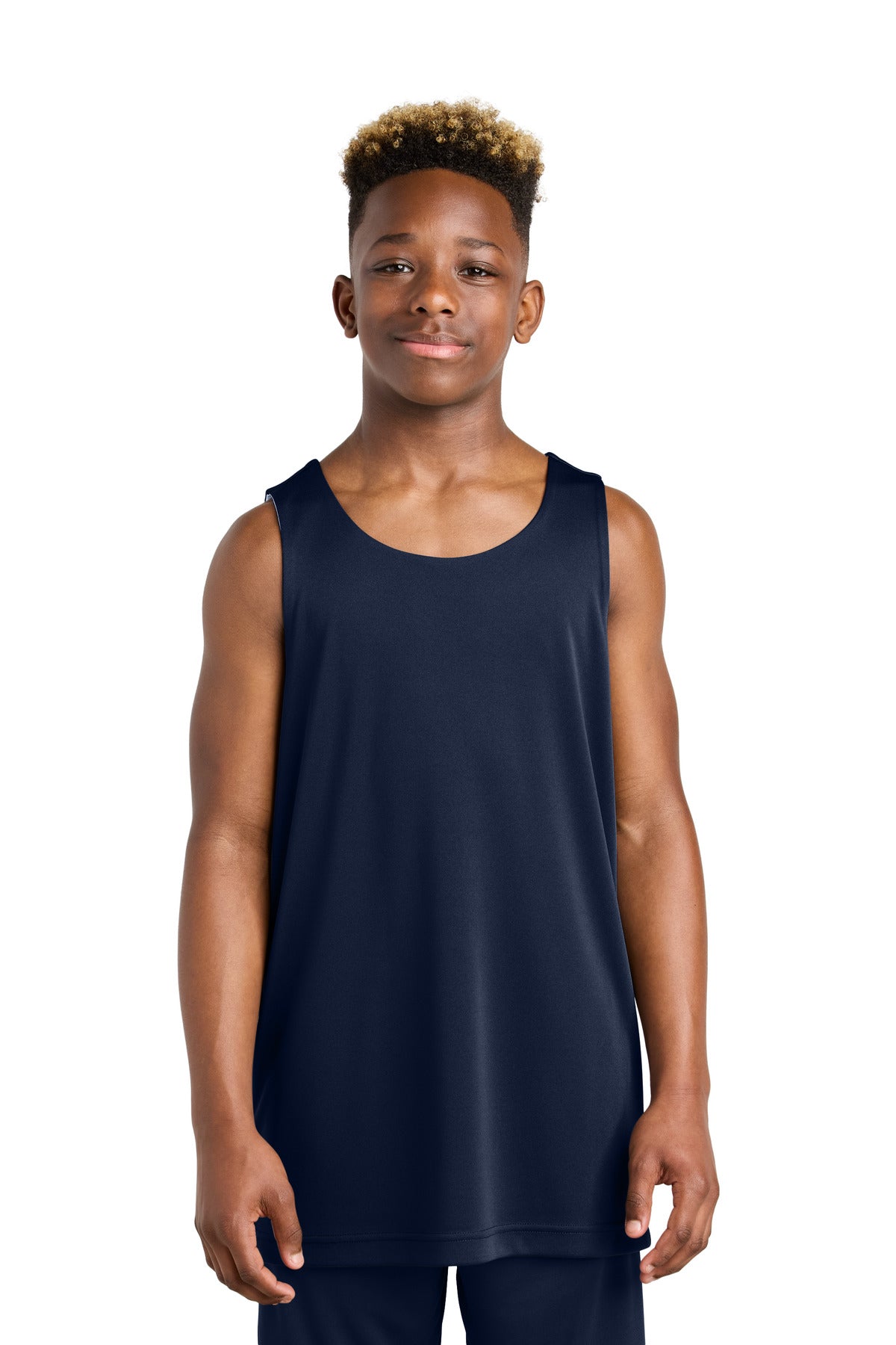 Front View of TrNv/White Sport-Tek Youth PosiCharge Competitor Rev Tank YST551