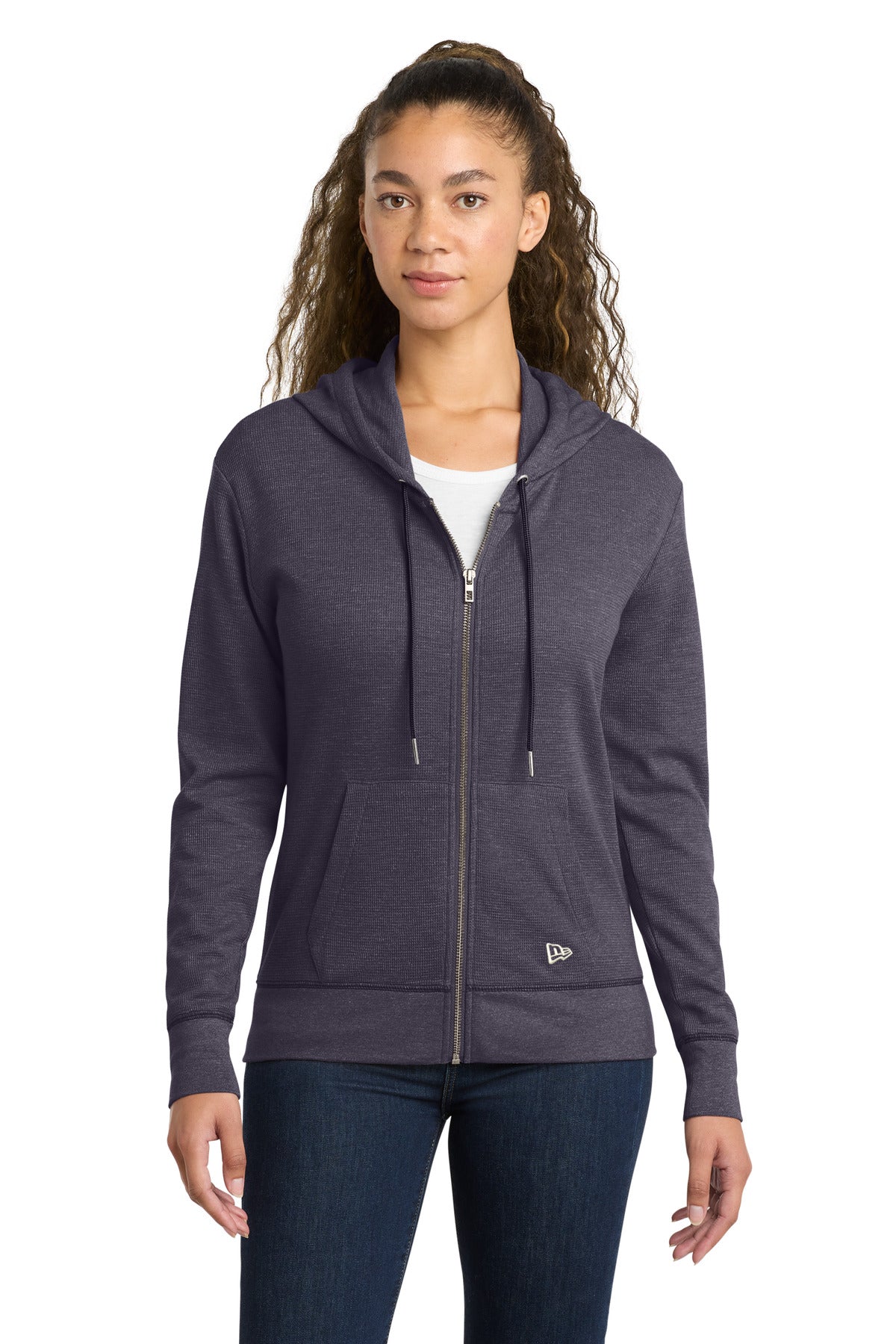 Front View of TrNvyHthr New Era Women's Thermal Full-Zip Hoodie LNEA141