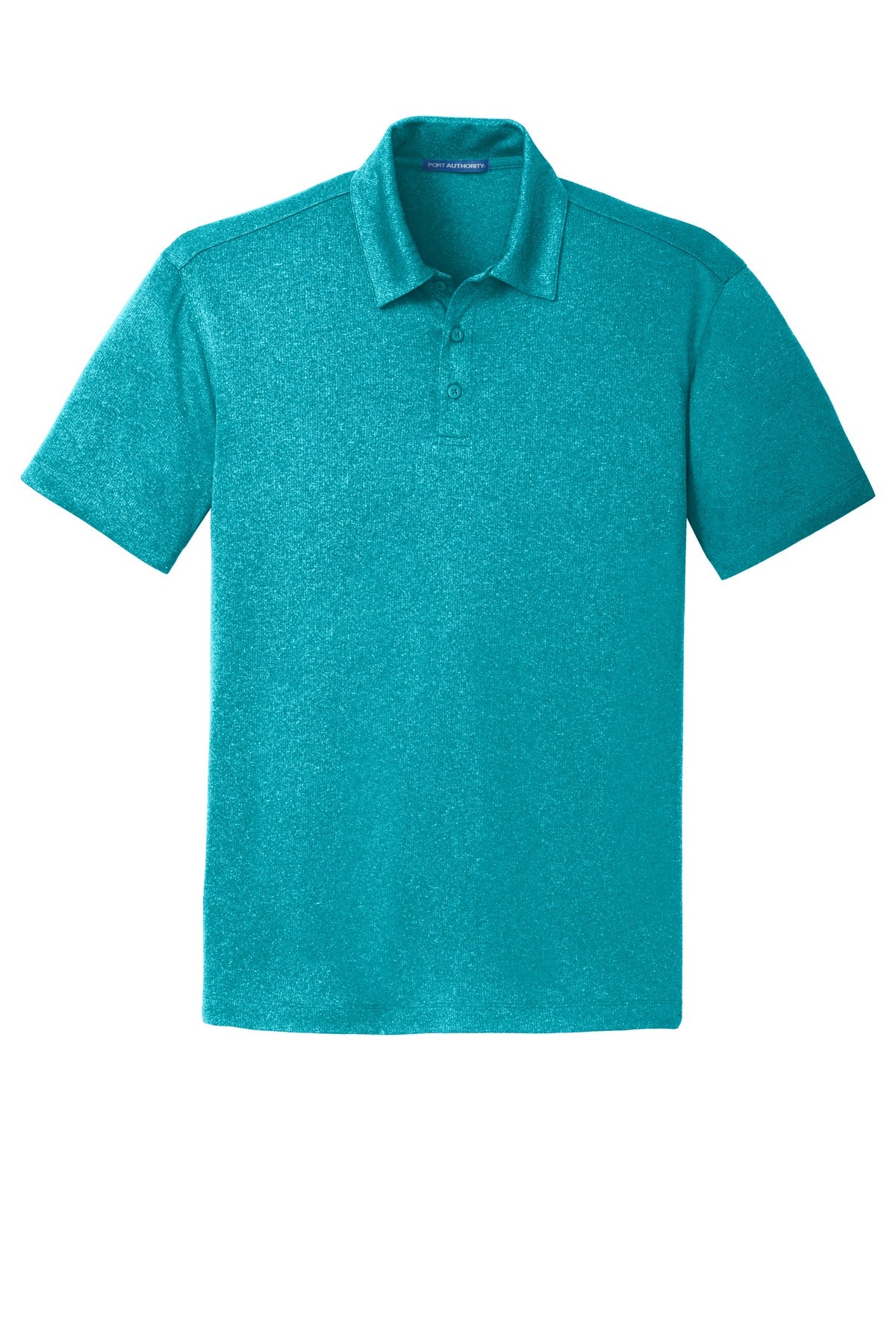 Front View of Tropic Blue He Port Authority Trace Heather Polo. K576