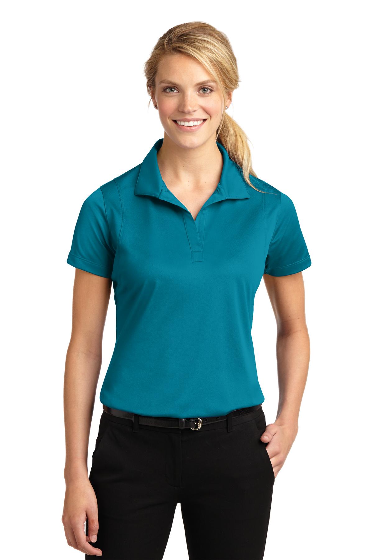 Front View of Tropic Blue Sport-Tek Women's Micropique Sport-Wick Polo. LST650