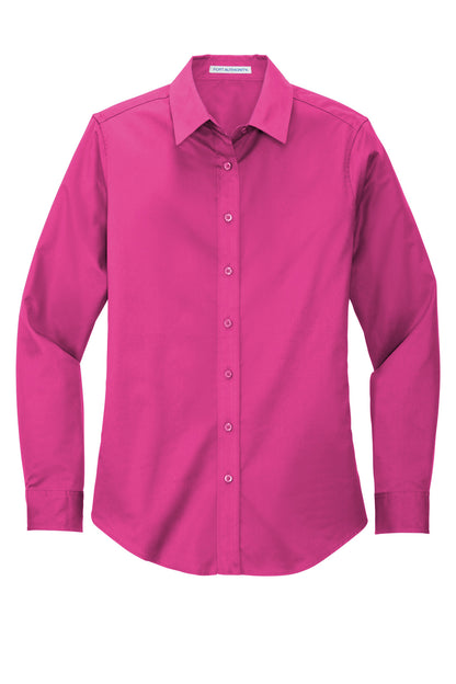 Front View of Tropical Pink Port Authority Women's Long Sleeve Easy Care Shirt. L608