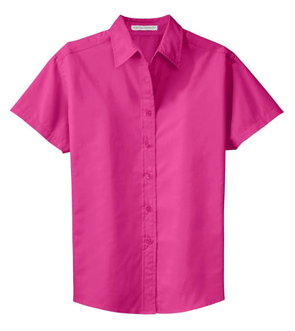Front View of Tropical Pink Port Authority Women's Short Sleeve Easy Care Shirt. L508