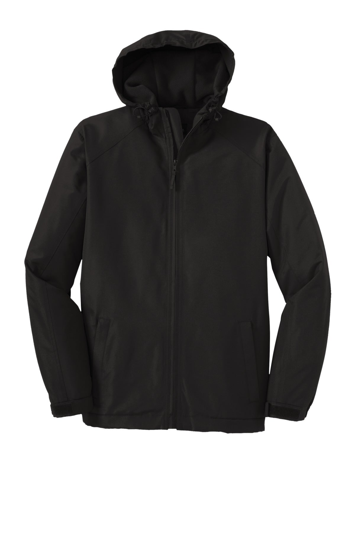 Front View of True Black Port Authority Hooded Charger Jacket. J327