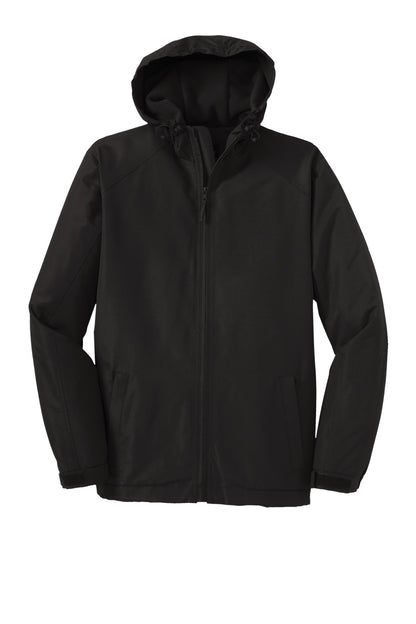 Front View of True Black Port Authority Hooded Charger Jacket. J327