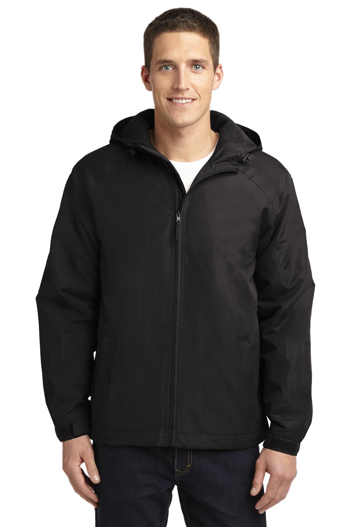 Front View of True Black Port Authority Hooded Charger Jacket. J327