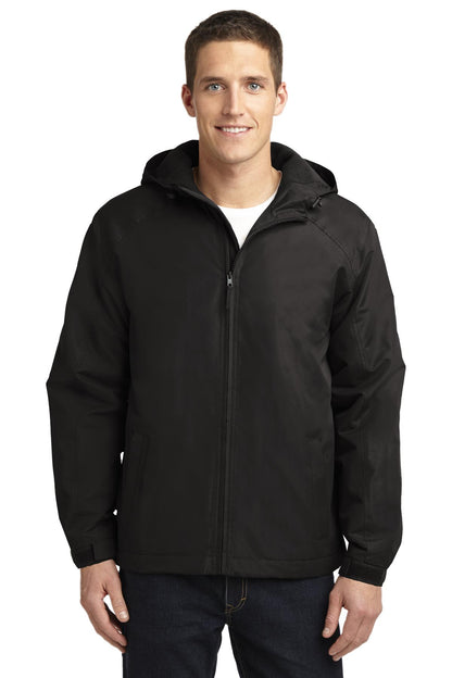Front View of True Black Port Authority Hooded Charger Jacket. J327