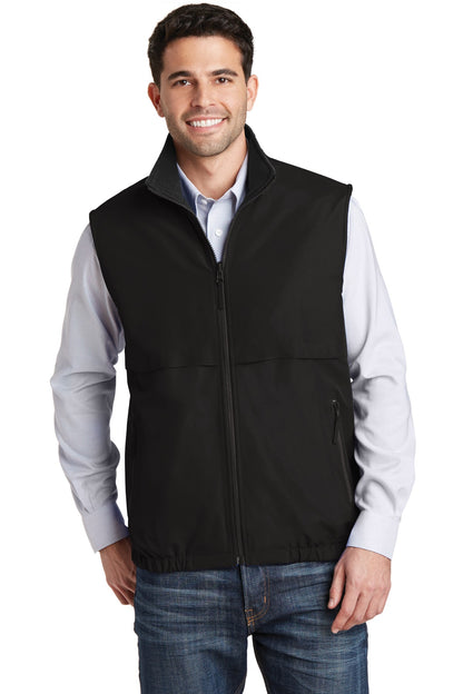 Front View of True Black Port Authority Reversible Charger Vest. J7490