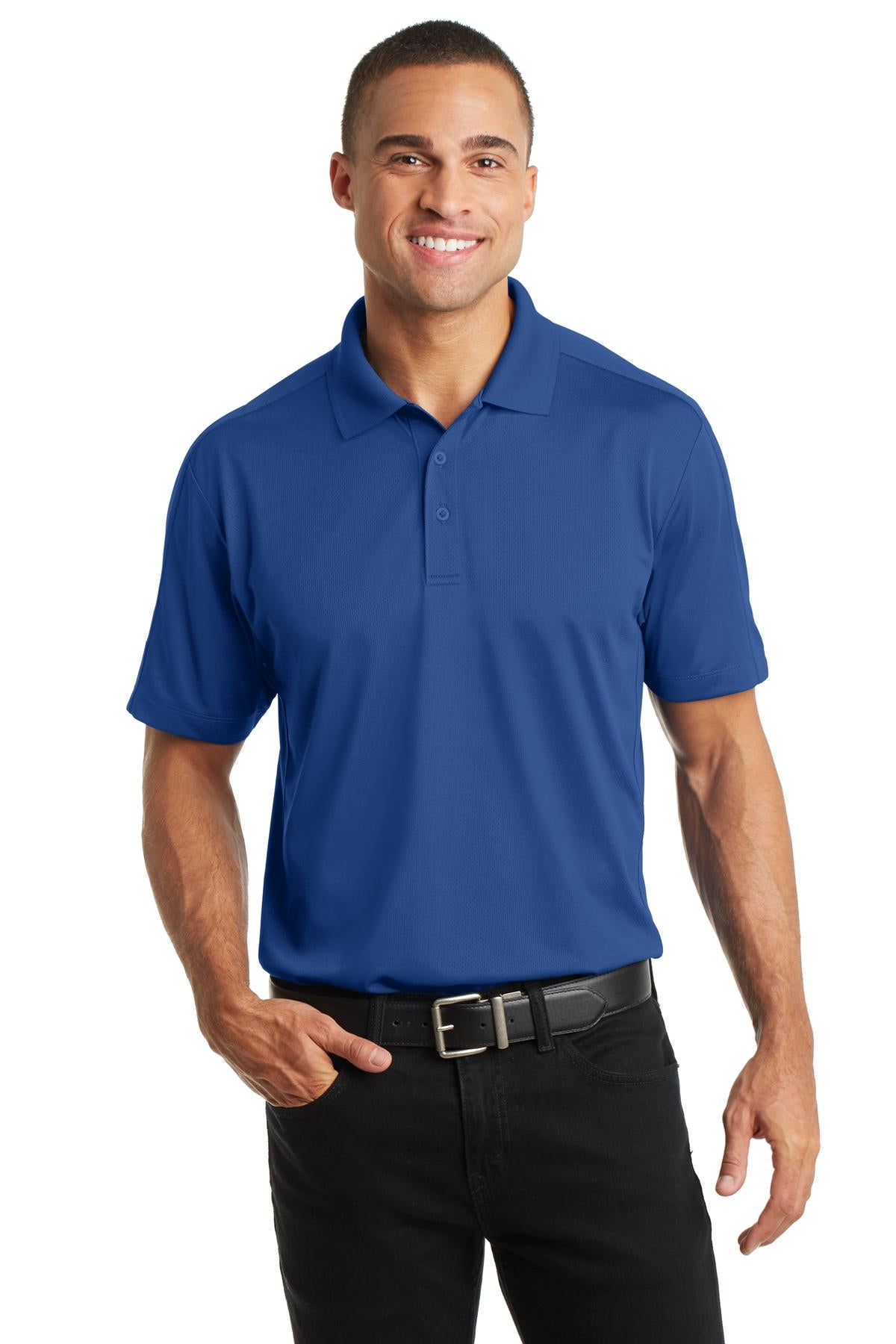 Front View of True Blue Port Authority Diamond Jacquard Polo. K569