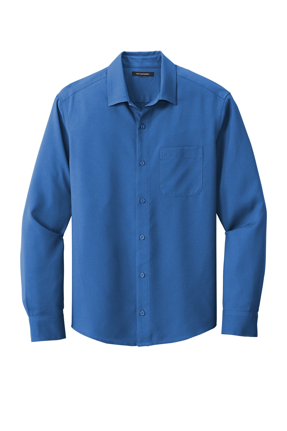 Front View of True Blue Port Authority Long Sleeve Performance Staff Shirt W401
