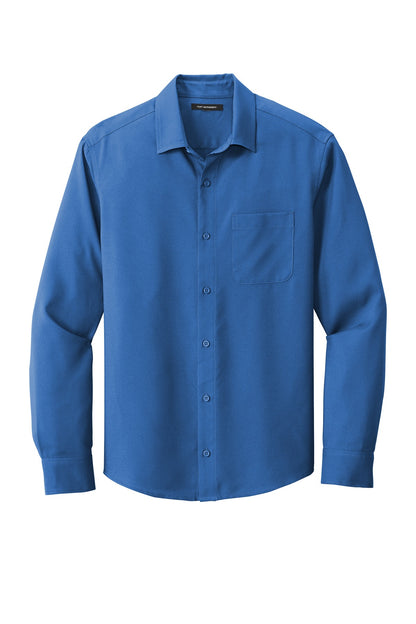 Front View of True Blue Port Authority Long Sleeve Performance Staff Shirt W401