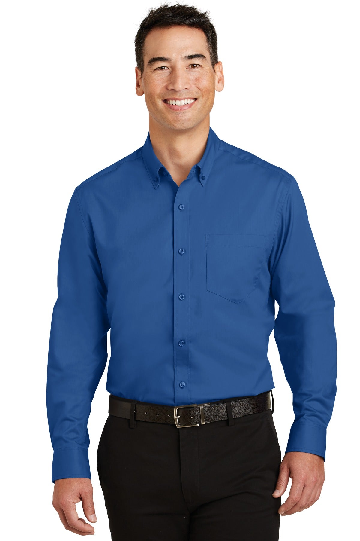Front View of True Blue Port Authority Tall SuperPro Twill Shirt. TS663