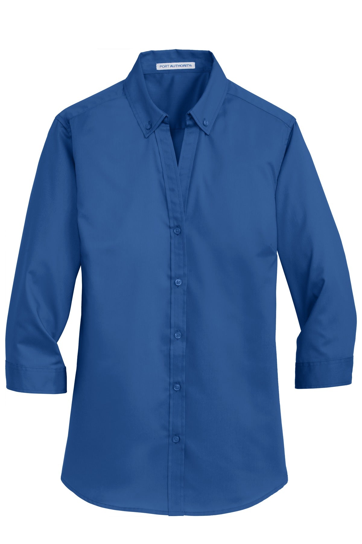 Front View of True Blue Port Authority Women's 3/4-Sleeve SuperPro Twill Shirt. L665