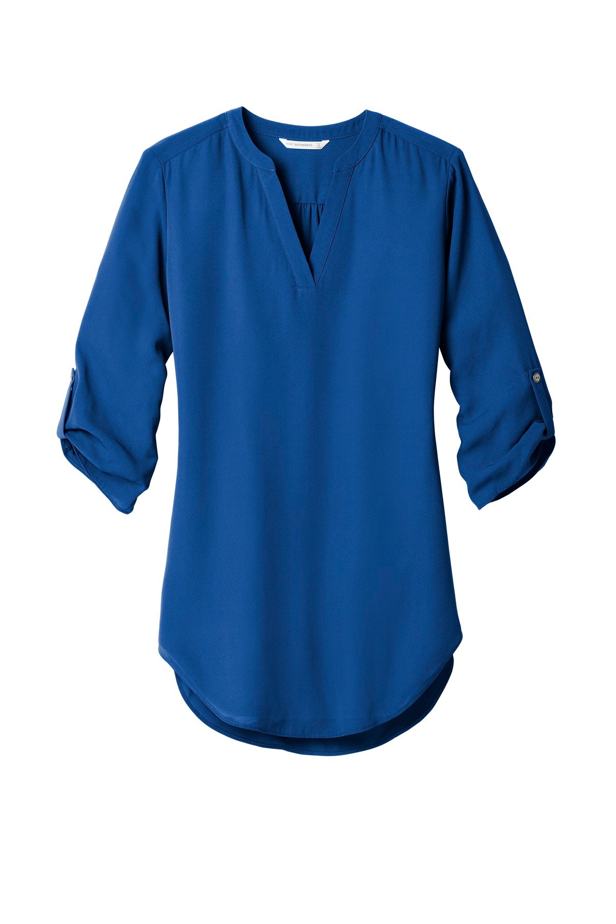 Front View of True Blue Port Authority Women's 3/4-Sleeve Tunic Blouse. LW701