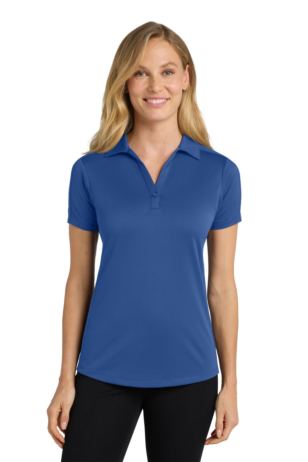 Front View of True Blue Port Authority Women's Diamond Jacquard Polo. L569
