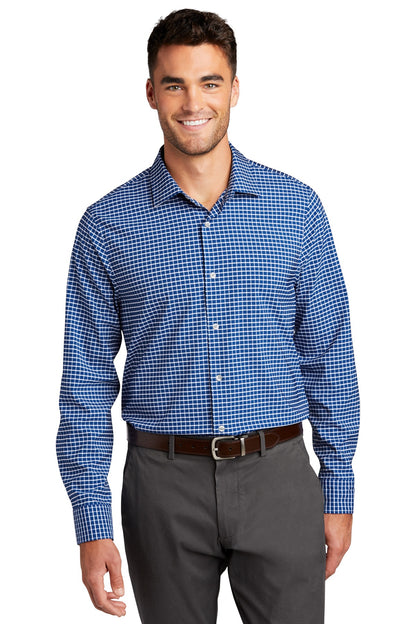 Front View of True Blue/Wht Port Authority City Stretch Shirt W680