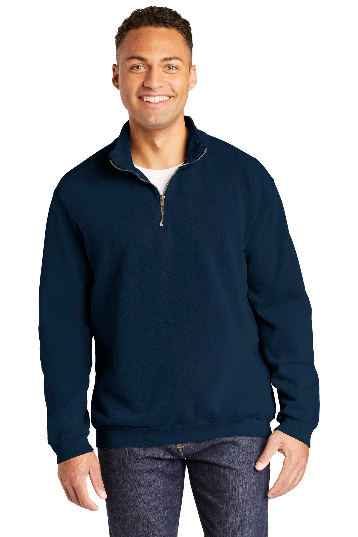 Front View of True Navy COMFORT COLORS Ring Spun 1/4-Zip Sweatshirt. 1580
