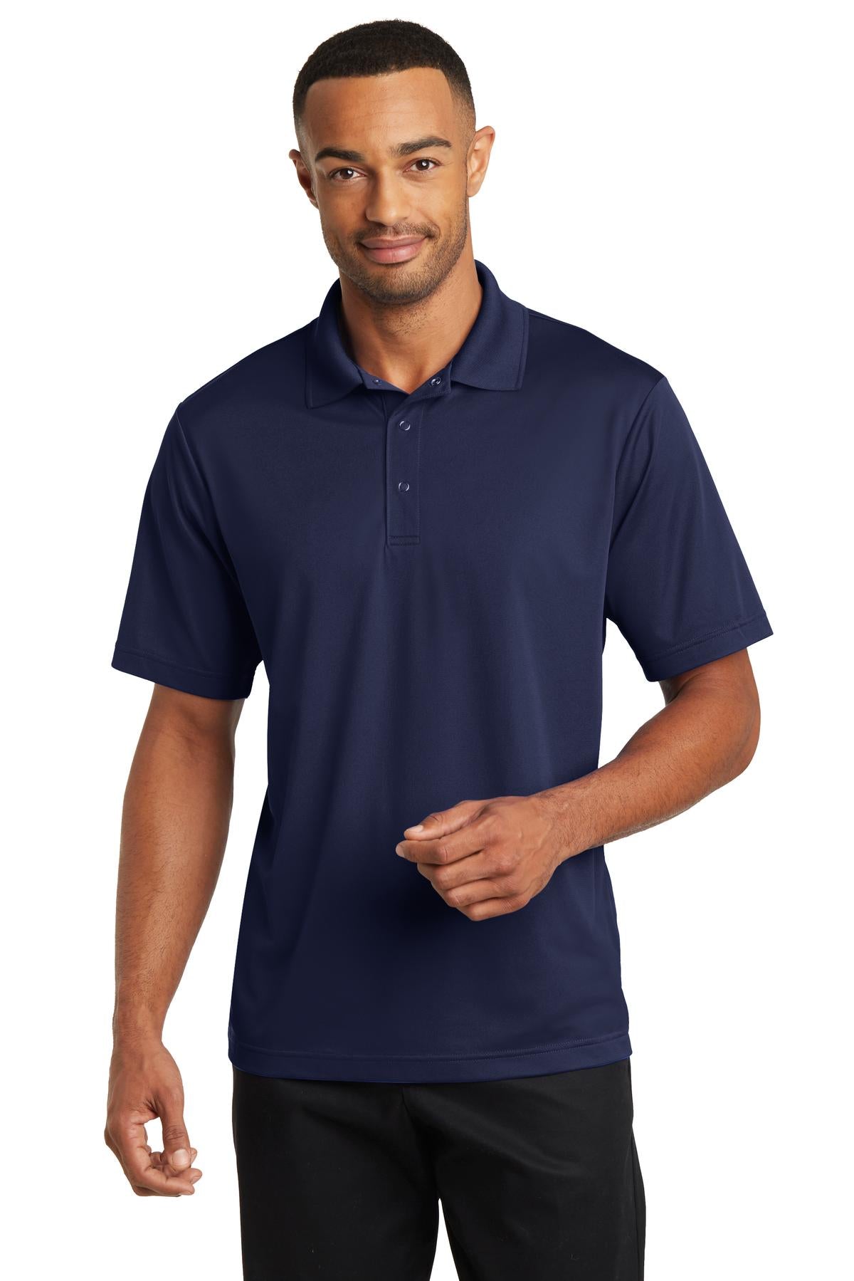 Front View of True Navy CornerStone Micropique Gripper Polo. CS421