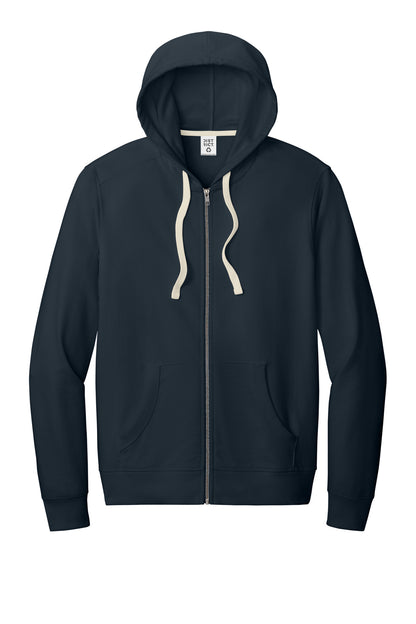 Front View of True Navy District Re-Fleece Full-Zip Hoodie DT8102