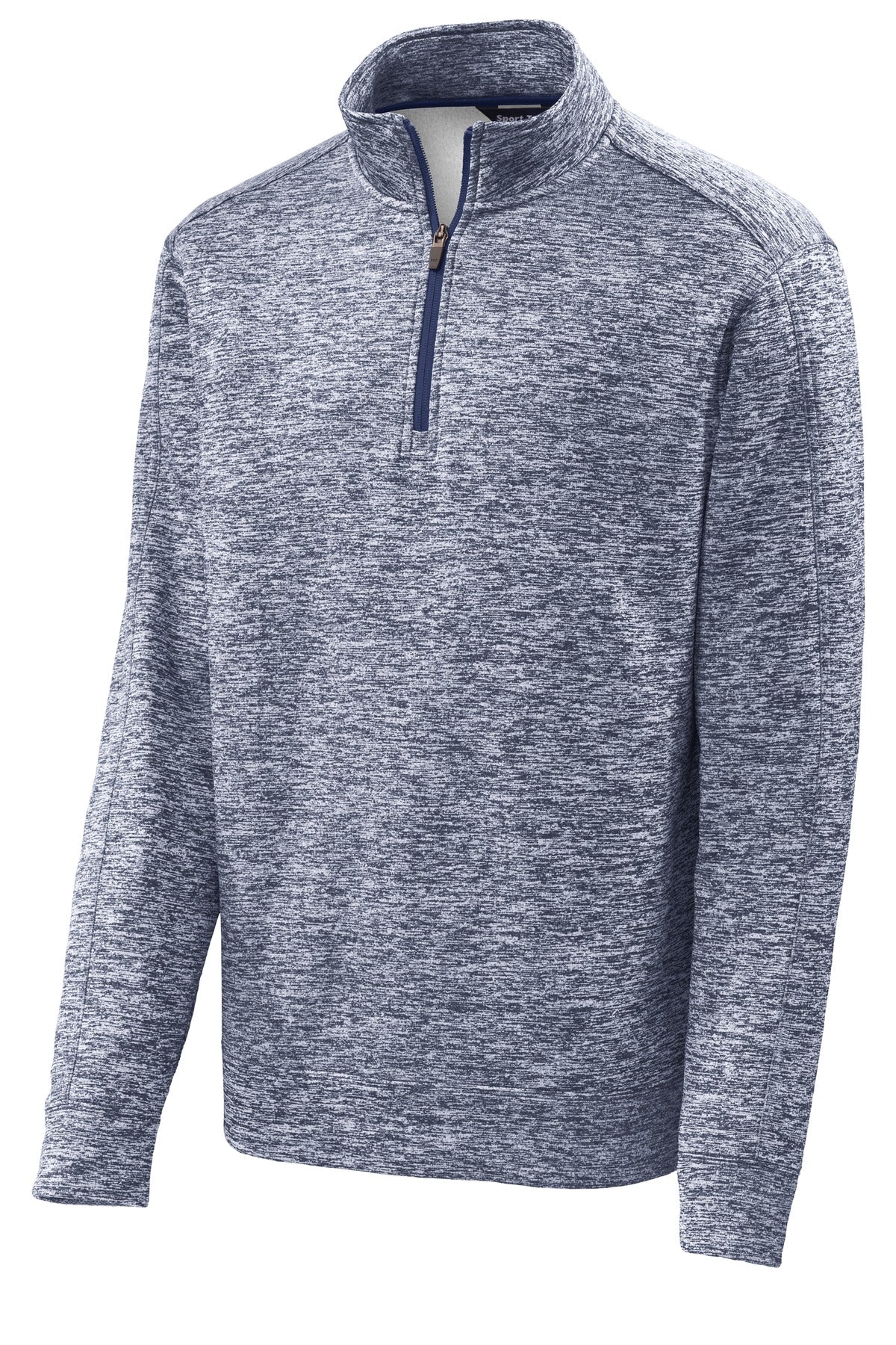 Front View of True Navy Elec Sport-Tek PosiCharge Electric Heather Fleece 1/4-Zip Pullover. ST226