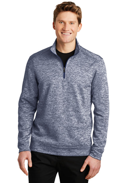 Front View of True Navy Elec Sport-Tek PosiCharge Electric Heather Fleece 1/4-Zip Pullover. ST226