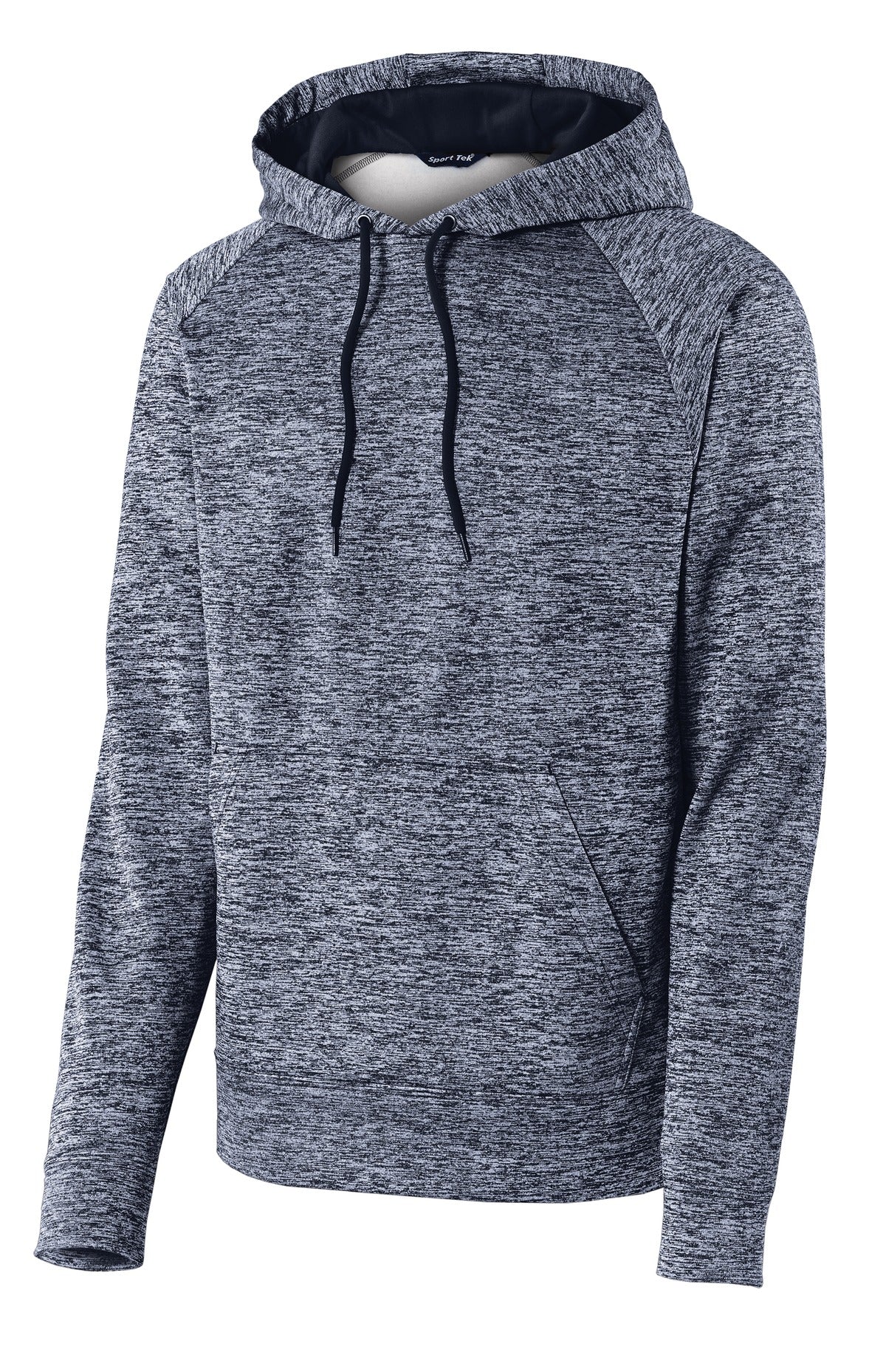 Front View of True Navy Elec Sport-Tek PosiCharge Electric Heather Fleece Hooded Pullover. ST225
