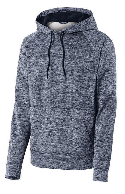 Front View of True Navy Elec Sport-Tek PosiCharge Electric Heather Fleece Hooded Pullover. ST225