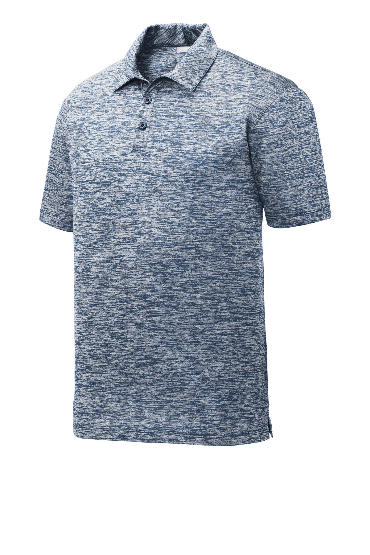 Front View of True Navy Elec Sport-Tek PosiCharge Electric Heather Polo. ST590